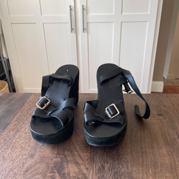 Vintage Colin Stuart Victorias Secret Leather Sandals Wedges Heels Platforms 6 - Picture 2 of 5